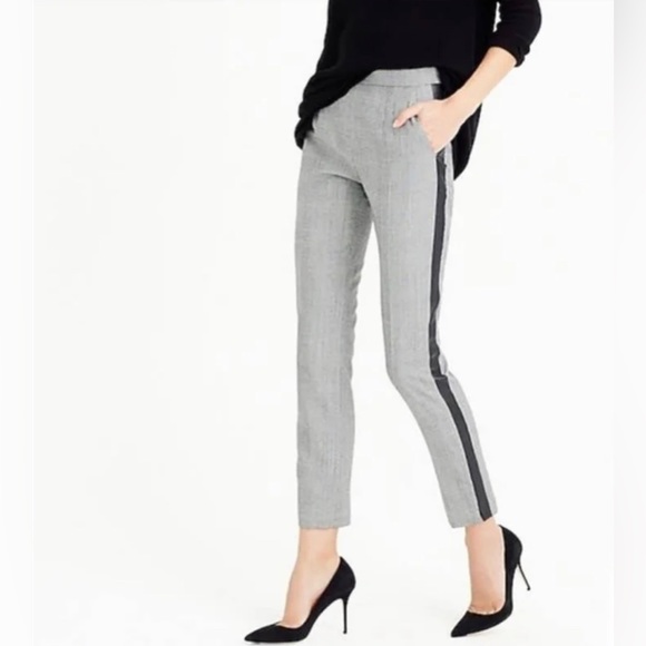 J. Crew Martie Faux Leather Tux Stripe Houndstooth Gray Pants - Picture 1 of 9